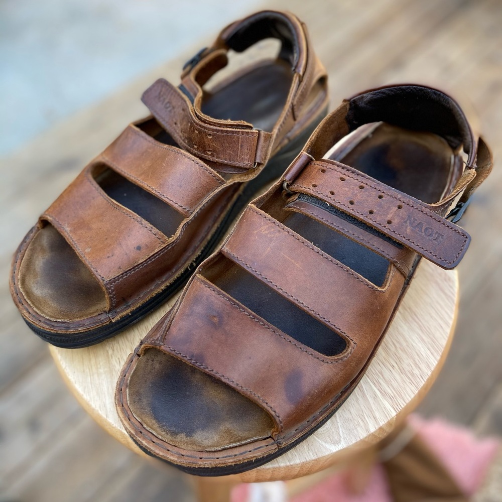 Naot Authentic Tan Leather Strap Sandals. Size 47